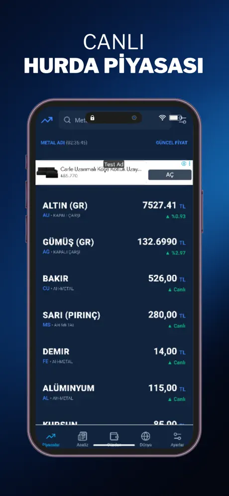 Canlı Hurda Piyasası Mobil Uygulama Screenshot 2